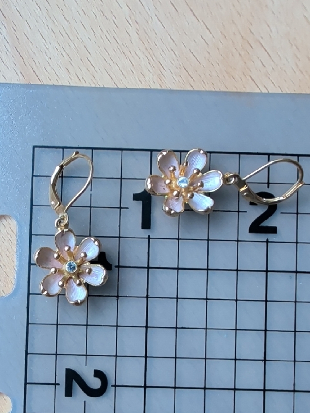 Joan Rivers Gold-Tone Pink Flower Drop Earrings with Crystal - Picture 3 of 4